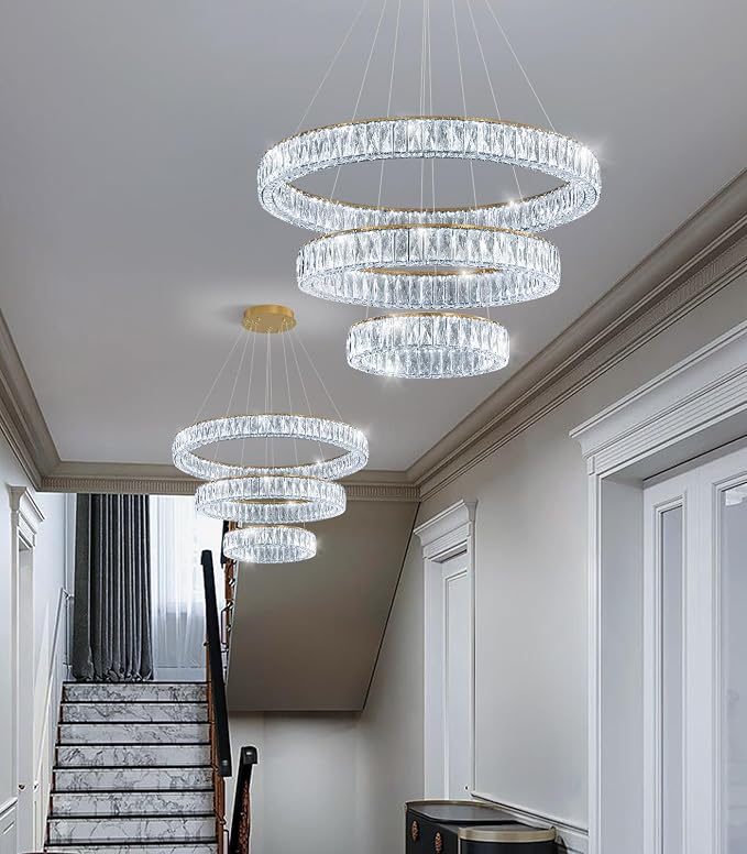 HAIXIANG Modern Glam Chandelier Crystal LED Remote Rings Chandelier Adjustable