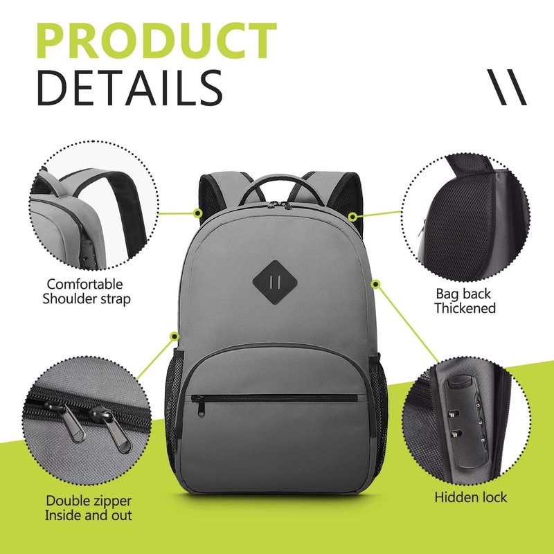 OZCHIN Smell Proof Backpack With Combination Lock, Double Sealed Zipper ClassicsSmell Proof Travel Backpack, Large Capacity Smell Proof Container Carbon Enduring, Great Gifts for Men Women