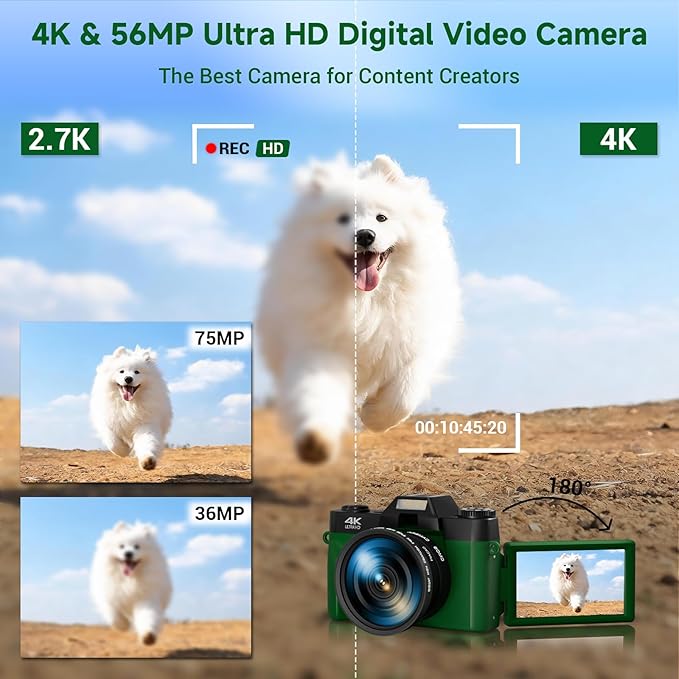 75MP Digital Camera, 4K WiFi Vlogging Camera