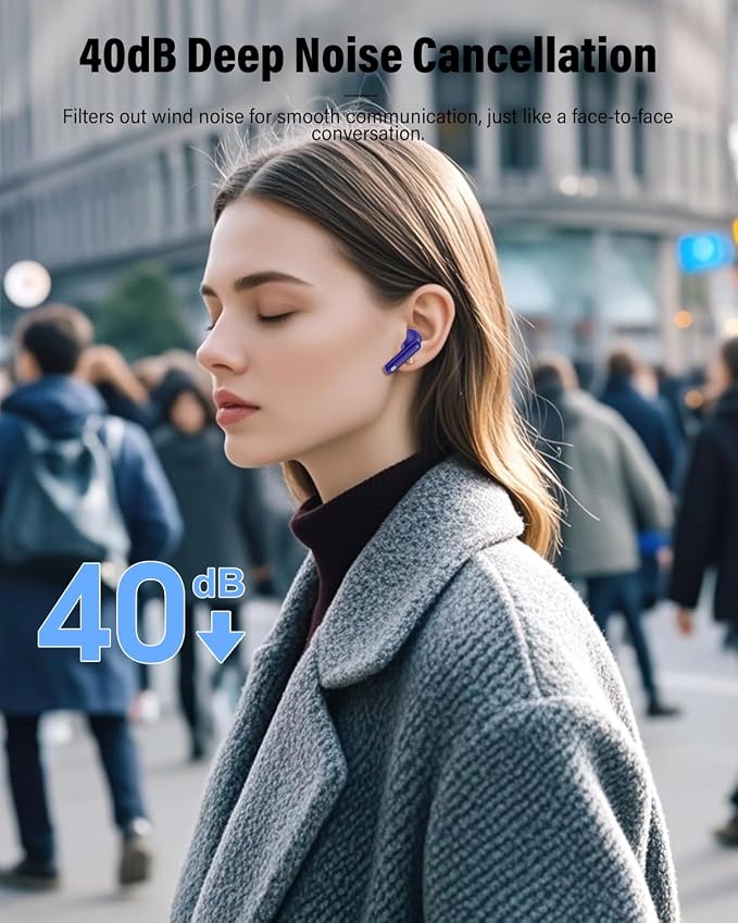 Wireless Earbuds, Bluetooth 5.4 Headphones Bass Stereo/Clear Call,Dark Blue | Ear Buds with Noise Cancelling Mic LED Display in Ear Earphones IP7 Waterproof 36H Bluetooth Earbuds for Phones/Sport/Laptop
