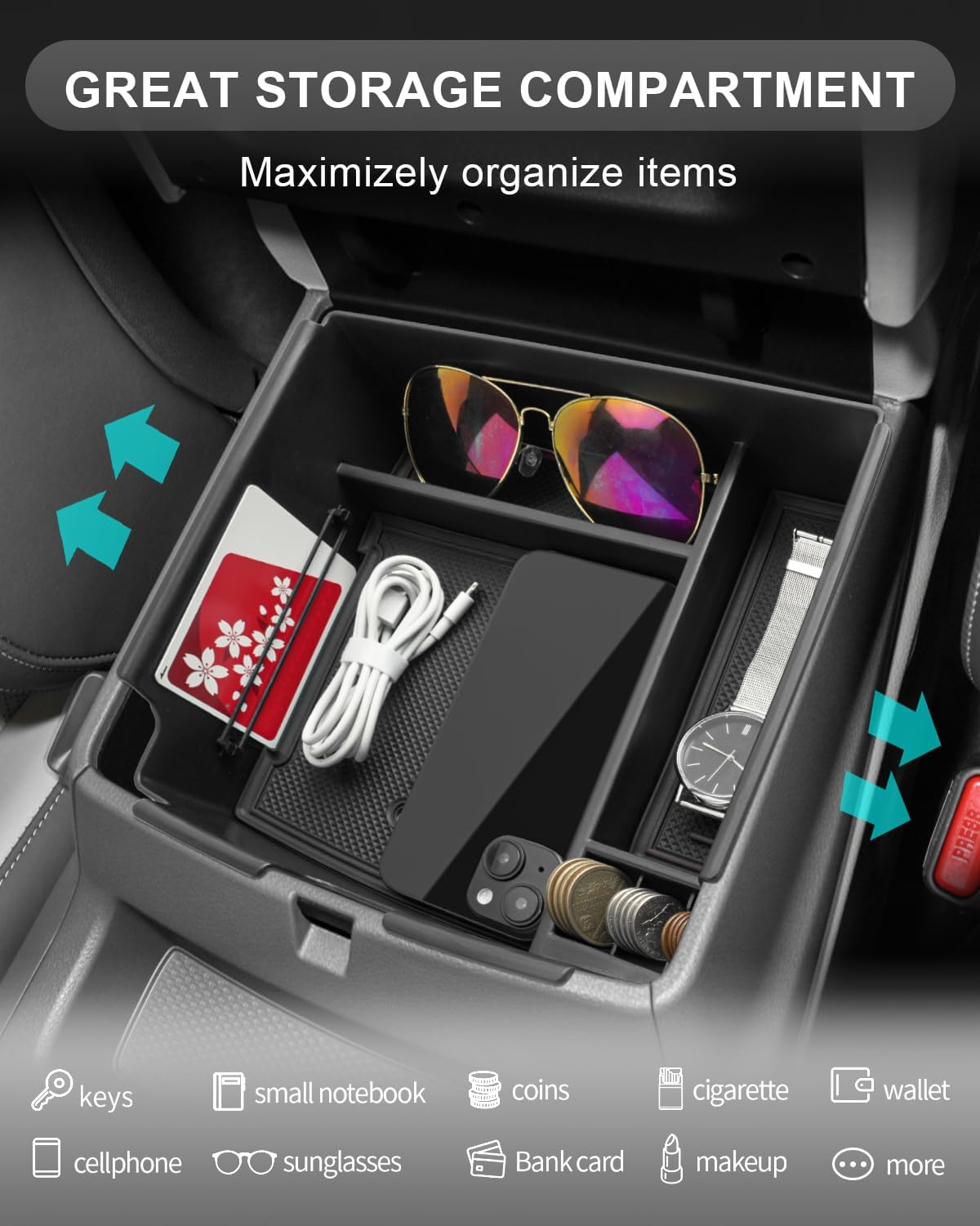 CDEFG for 2026 2027 Kia Carnival Center Console Organizer Tray 2022-2027 Kia Carnival LX LXS EX SX SX Prestige Accessories Middle Console Organizer 2025 Carnival Armrest Storage Box