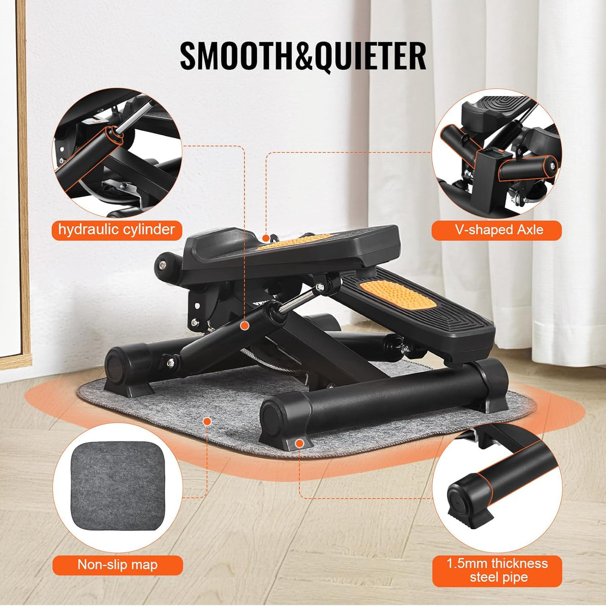 VEVOR Mini Stepper - Hydraulic Fitness Equipment with Resistance Bands for Full Body Cardio Workout