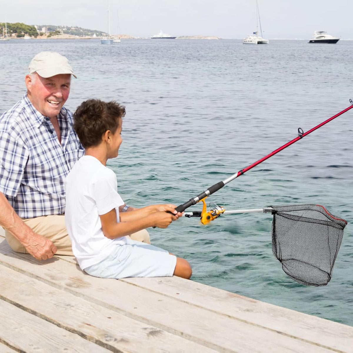 ZENFUN Fishing Net - Telescopic Pole Handle, Collapsible Nylon Mesh for Freshwater & Saltwater | Extends to 51" (Black, White)