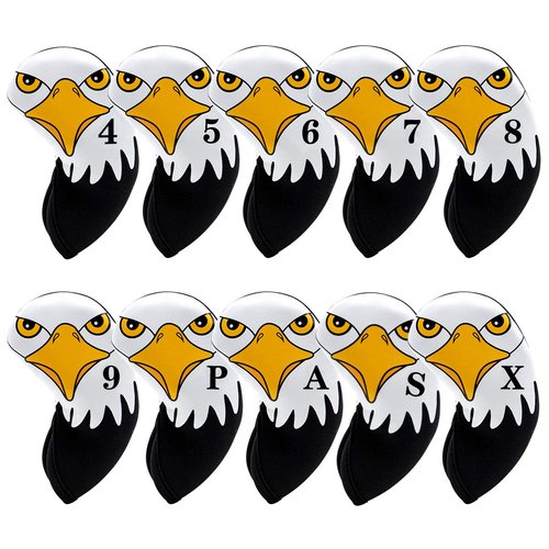 Black Neoprene Golf Iron Club Covers - Lightweight Headcovers Set, Fits Oversized & Standard Size Clubs, Gifts for Golf Players, Dad, Father