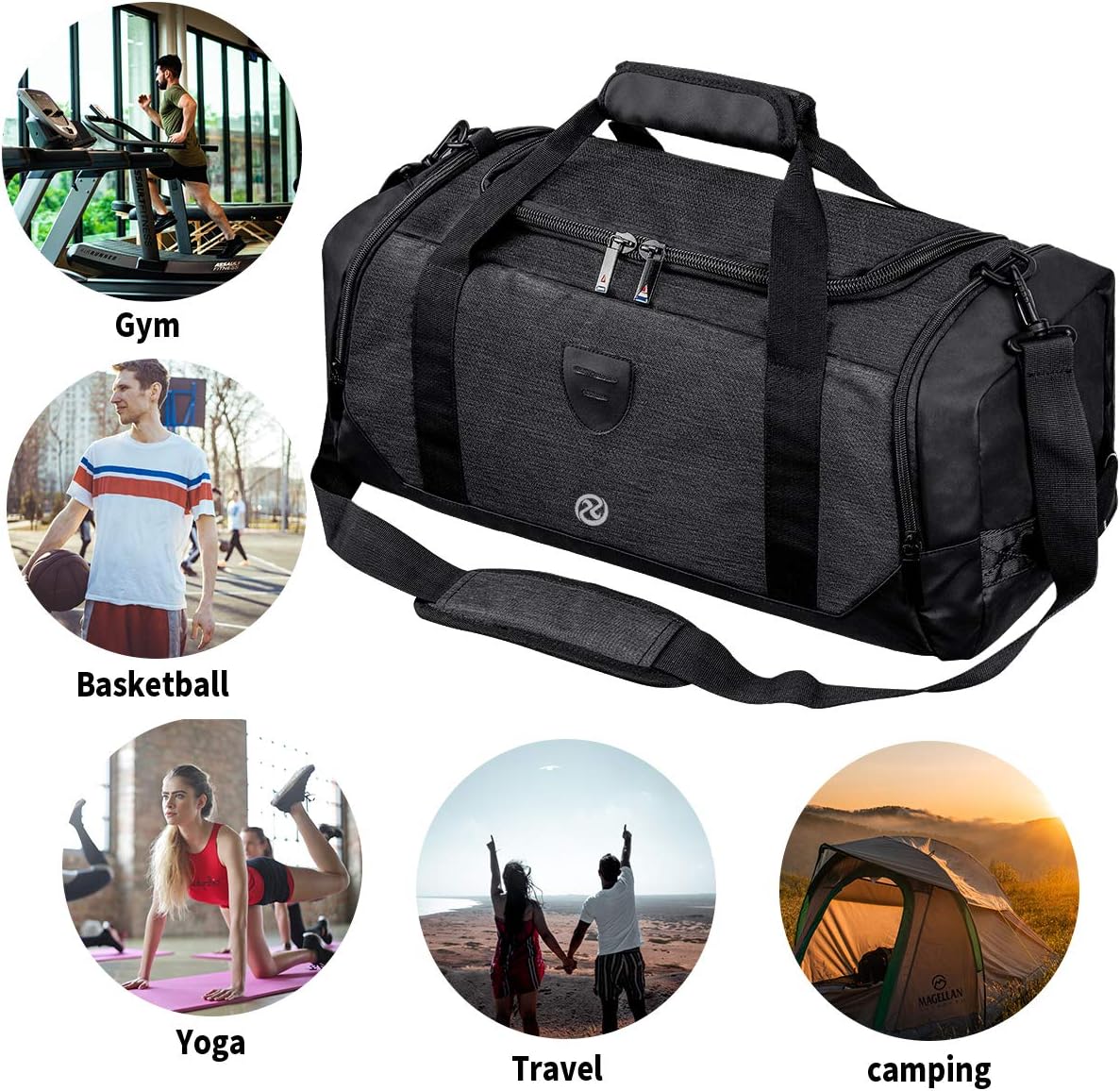 Skiennix Waterproof Gym Duffle Bag | Versatile Sports Backpack with Shoe Compartment - Black