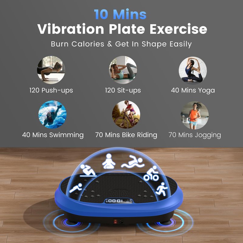 Vibration Plate Exercise Machine, Vibrating Fitness Platform for Lymphatic Drainage, Full Body Shaker Workout Equipment, Bluetooth Power Shaping Vibrate Plate, Board Sport for Home Exercise Gym, Blue