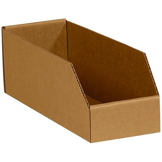 BOX USA BBINMT412K Open Top Bin Boxes, 4" x 12" x 4 1/2", Kraft (Pack of 50)