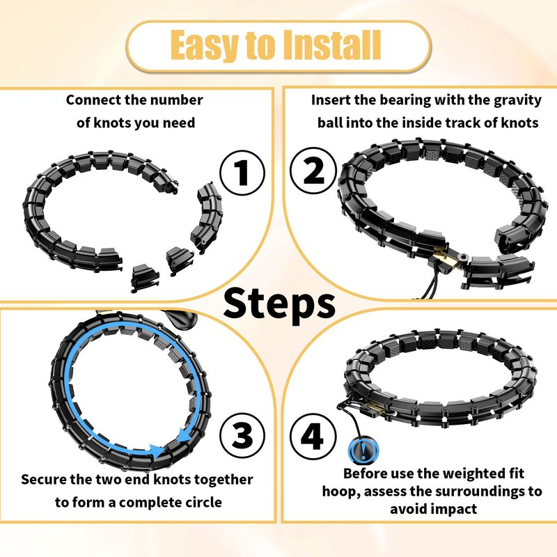 Skyrain Fit Hoop Weighted Waist Hoop for Adults Weight Loss at Home, Fitness Hoop with 32 Detachable Knots, 65 Inch Plus Size, Exercise Training Hoop for Women, Workout Equipment for Gifts (Black)