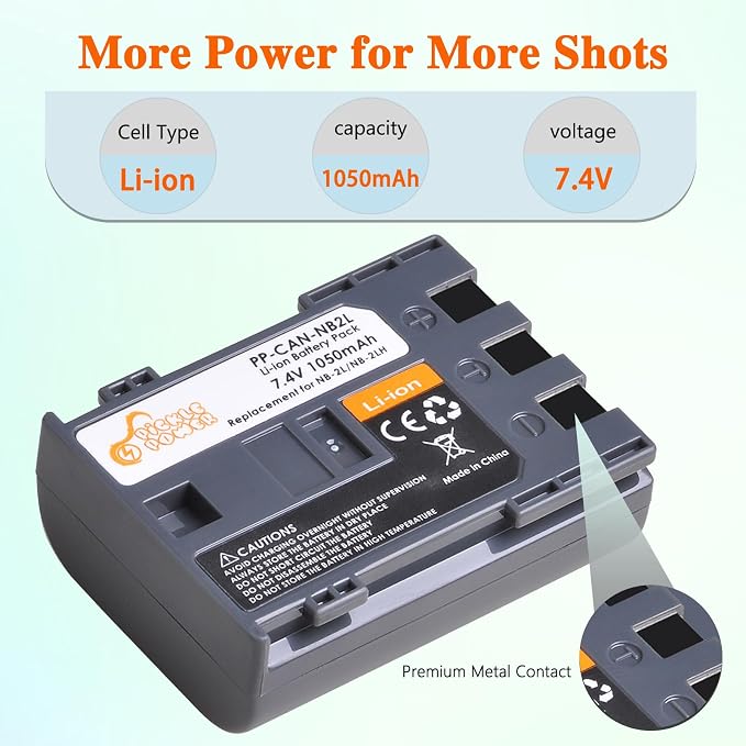 Pickle Power NB-2L NB-2LH Battery 2 Pack and LED Dua Charger