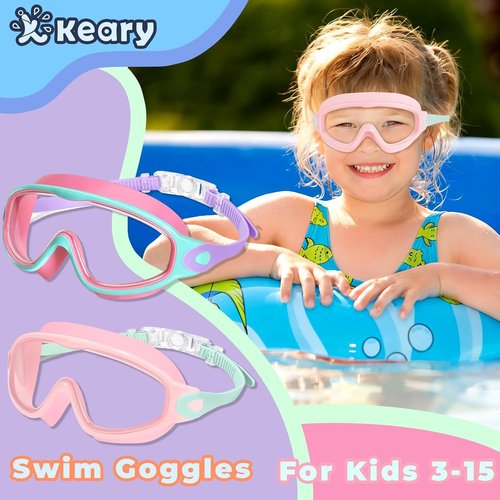 Keary Kids Swim Goggles - 2 Pack with UV Protection & Anti-Fog for Ages 3-15 | Perfect for Boys & Girls