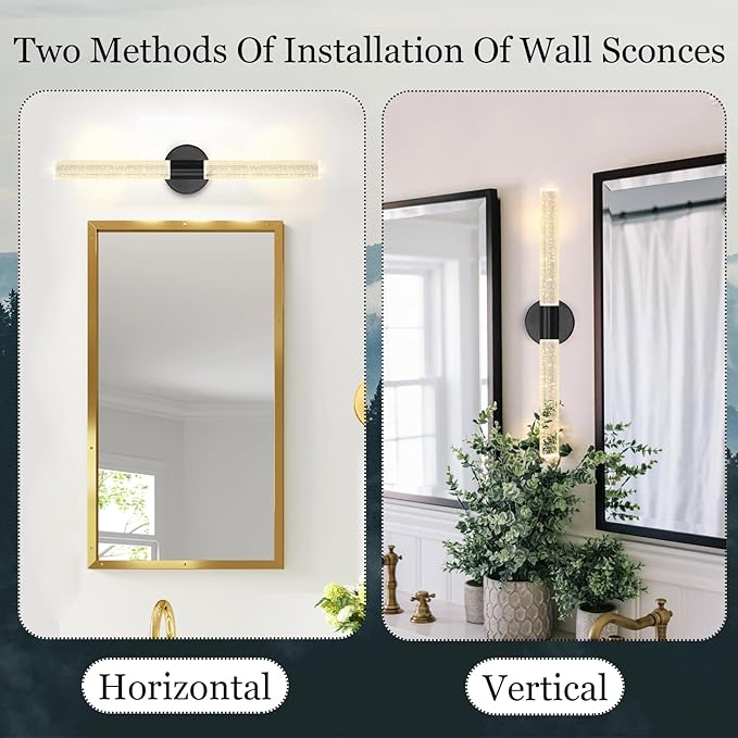 Black Wall Sconces Set of 2 LED Modern Sconces Dining Room Wall Lighting 10W 3000K LED Wall Lights Crystal Hardwired Wall Light Fixtures for Living Room Bedroom Bathroom Hallway