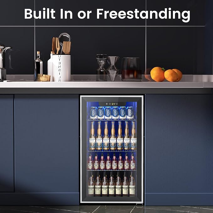 Electactic 26 Bottle Wine Cooler 130 Can Beverage Refrigerator, Small Freestanding Cabinet Wine Cellar with 40℉-61℉ Temperature Control Glass Door, Black