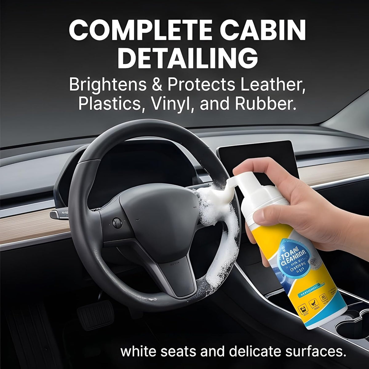 Interior No Rinse Foam Cleaner Premium Car Seat Cleaner Foam Upholstery Cleaner Car Headliner Dry Foam No Rinse Cleaner Leather Fabric Furniture White Shoe Carpet Detailer (Foam Cleaner, 150ml, 2PC)