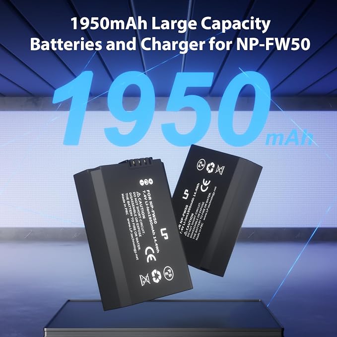 LP NP-FW50 Battery Charger Pack, 1950mAh 2-Pack Battery Compatible