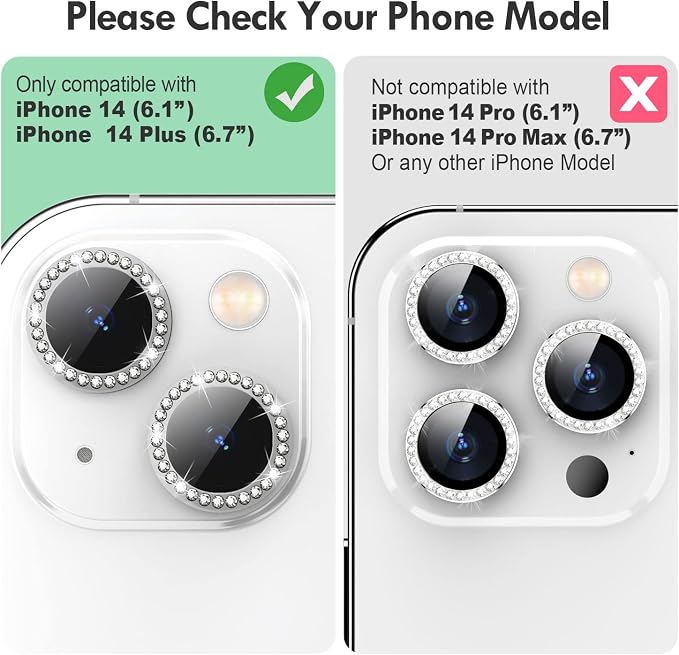 for iPhone 14 / iPhone 14 Plus Camera Lens Protector Bling, 9H Hardness