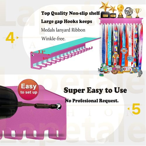 Non-Slip Trophy Shelf by [Brand Name] - Medal Display Rack with 16-Inch Length for Gymnastics, Race, Soccer, Swim