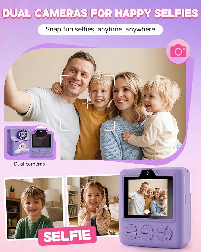 Kids Camera Instant Print with Carrying Case, Digital Selfie Camera with 6