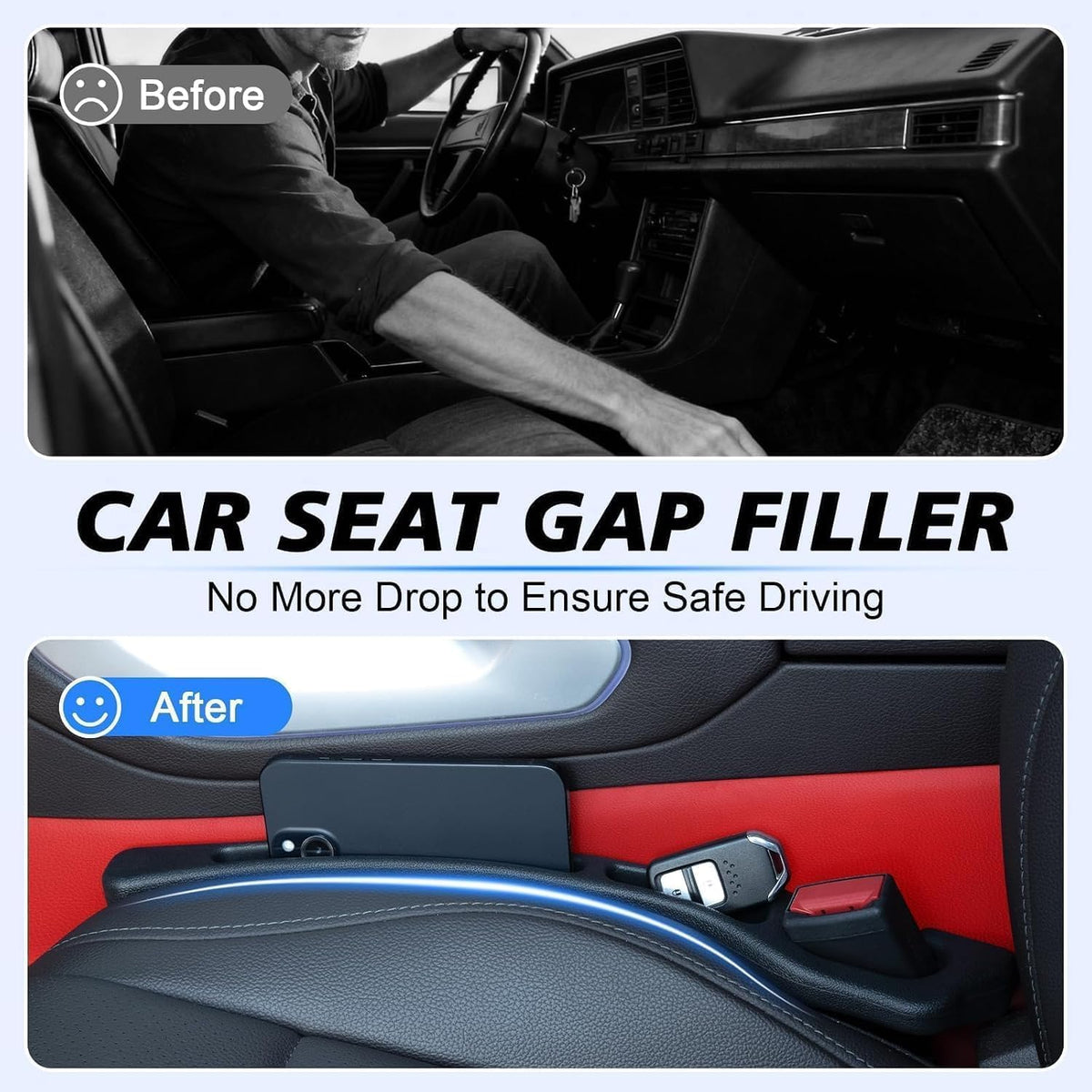Car Seat Gap Filler 2 Pack, Block Phones, Keys, Coins & Cards