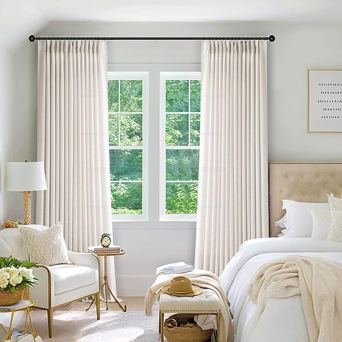 Memory Trained Pinch Pleated Curtains 105 Inches Long, Viral Linen Pinch Pleat