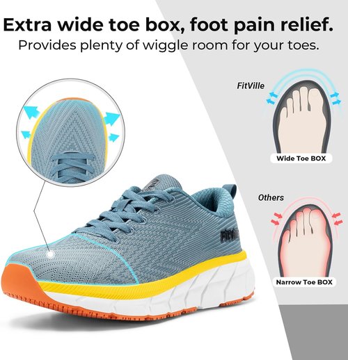 FitVille Wide Walking Shoes - Comfortable Lightweight Design with Non-Slip Cushioned Support for Men