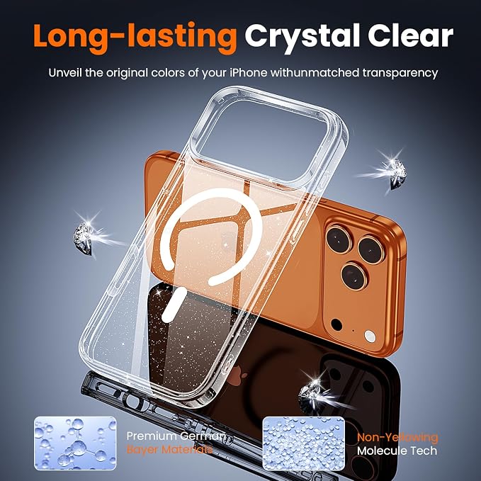 toushion 3 in 1 for iPhone 17 Pro Max Case Clear Glitter, Fits MagSafe