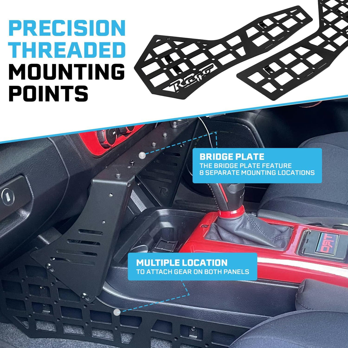 Rago Center Console Molle Storage Panel for 3rd Gen Tacoma 2016-2023 | Interior Organizer, Modular Gear Mount System for Tablets & GPS