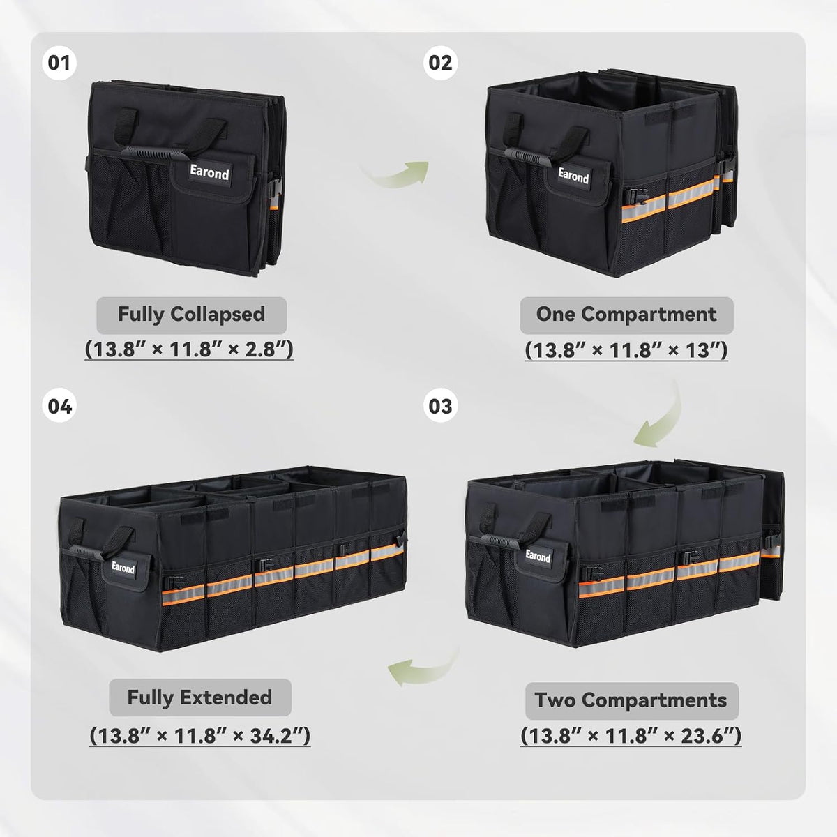 Car Trunk Organizer with Lid,Collapsible Car Storage Organizer with Multi Compartments and Securing Straps for SUV,Sedan,Jeep-Black