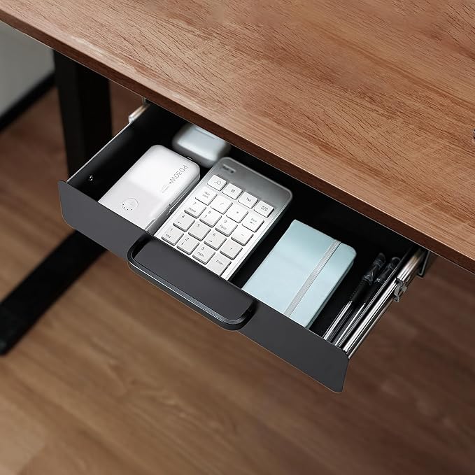 VEVOR Under Desk Drawer Slide Out, 13 inch Attachable Desk Drawer for Sit Stand Workstation, Hidden Under Counter Drawers for office Home, Black