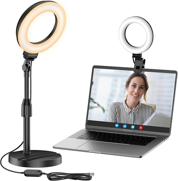 InnoGear Ring Light with Stand for Desk Computer 60 LED Streaming Lighting | on