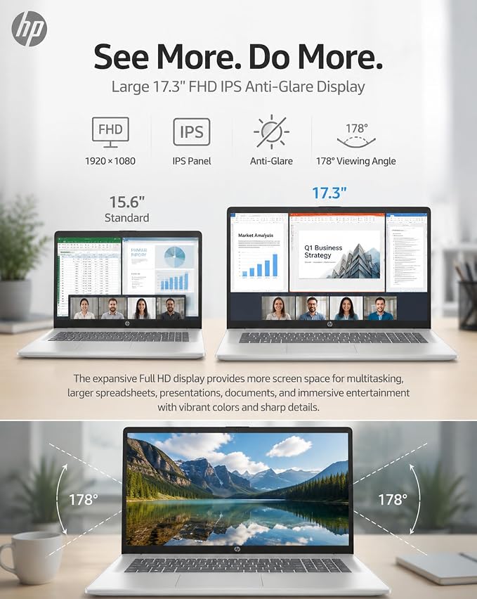 HP 17 Inch FHD Laptop Computer for Business & Students 32GB RAM 1TB SSD | AMD Ryzen 5 7430U Processor, 17.3 inch FHD IPS Display, Windows 11 Pro, Copilot AI Key, Fast Charging, Wi-Fi 6
