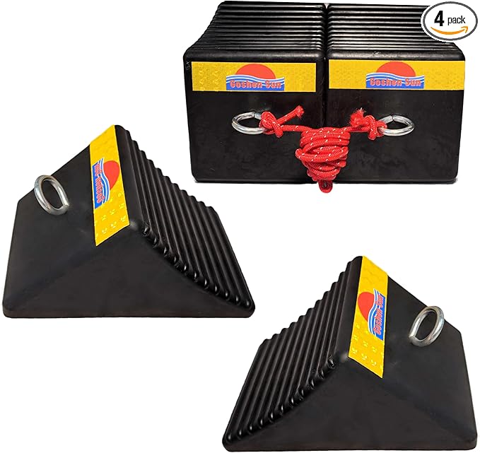 Goshen Sun- Heavy Duty Rubber Wheel Chocks with Reflective Strips - Set of 4 (7.8x5x4) /Wheel Wedge/Tire Stop Block/Curb Parking Stopper/Parking Aid,All-Weather, Non-Slip/Wear-Resistant,SUV
