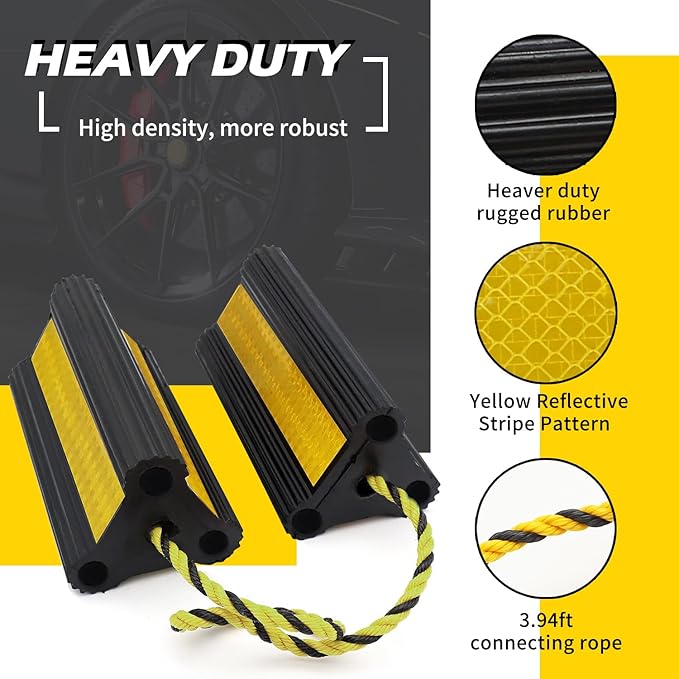 Vacallity Wheel Chocks for Travel Trailers [4 Pair 8 Pack], Sturdiness Heavy Duty Solid Rubber Camper Trailer RV Wheel Chock Blocks, for Aircraft&Truck&Car tire Stopper, Wheel Immobilizers & Chocks