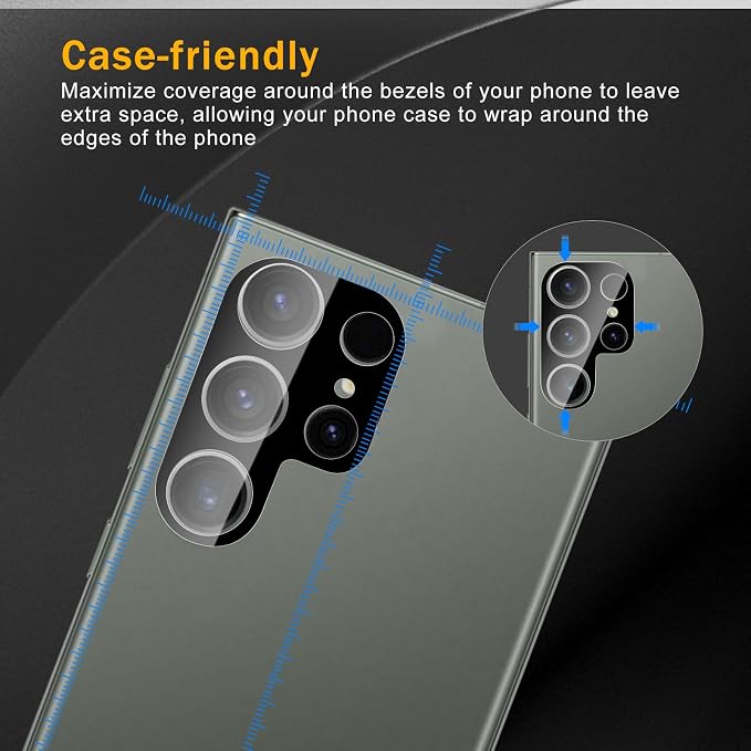 3 Pack Camera Lens Protector for Samsung Galaxy S23 Ultra, Tempered Glass