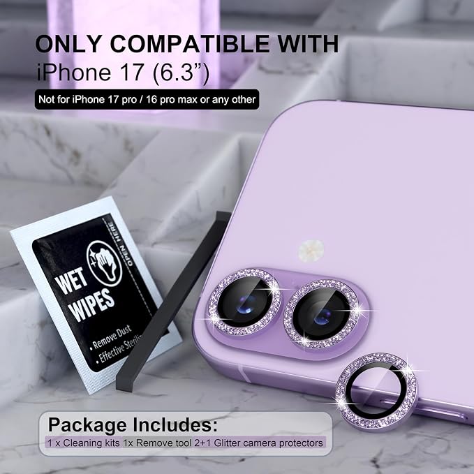 Choiche Compatible for iPhone 17 Camera Lens Protector Bling, 9H Tempered Glass