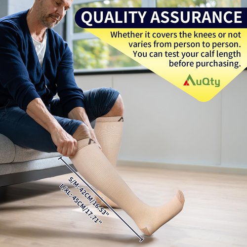 AuQty Compression Socks 15-30 mmHg for Men Women (3 Pairs) - Medical Stockings, Support Socks for Circulation, Deep Vein Thrombosis, Calf Cramps and Swelling (Nude/Nude/Nude, Large-X-Large)