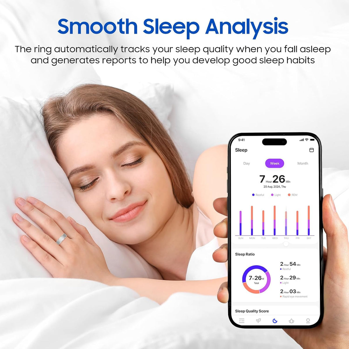 Skiennix Smart Ring Health Tracker - Sleep & Exercise Monitoring, IP68 Waterproof, 5-Day Battery | Silver, Size 7
