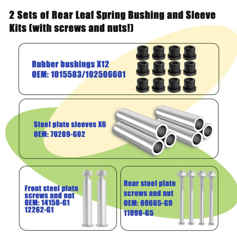 Panglong EZGO TXT Rear Leaf Spring Bushing and Sleeve Kits with Screws and Nurs-Suitable for EZGO TXT & PDS Gas and Electric Golf Carts,OEM# 70289-G02, 14158-G1, 1015583