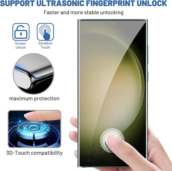3 Pack Galaxy S23 Ultra Screen Protector, HD Clear Tempered Glass, Fingerprint