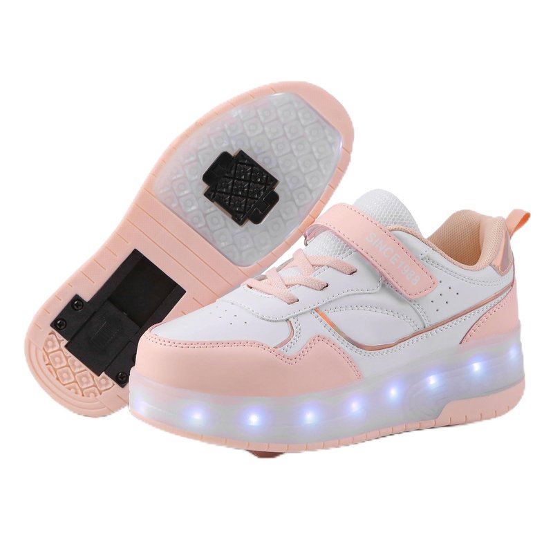 YUNICUS Kids Boys Girls Roller Skate Shoes with LED Wheels Flashing Sneaker USB Rechargeable Shoes for Little Kid/Big Kid Birthday Halloween Christmas(1988Pink30)