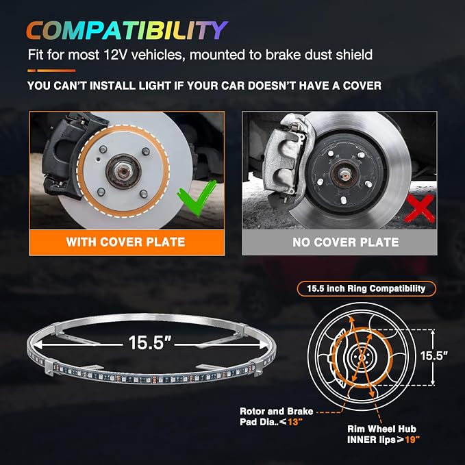 Nilight 4PCS 15.5inch Wheel Ring Lights Deram Color