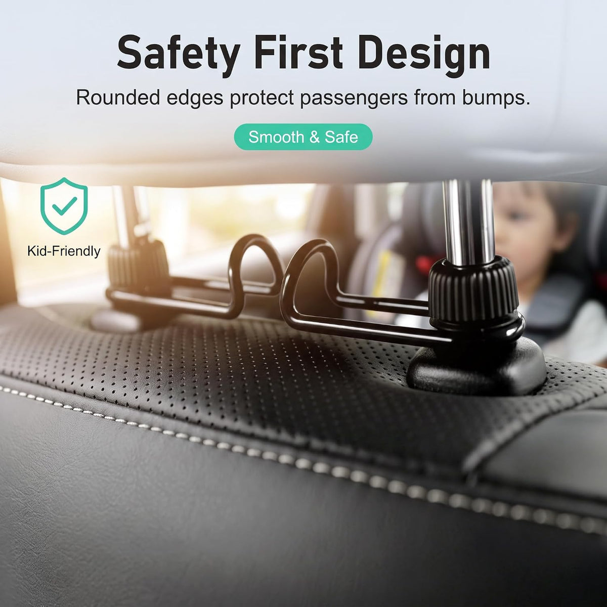 2 PCS Car Headrest Hooks, Heavy Duty Alloy Swivel Concealable Design Seat Back Hangers for Purses and Bags, Universal Vehicle Interior Storage Organizer for Most Car SUV Truck (Black)