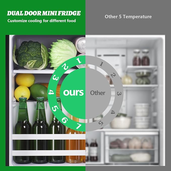 Mini Fridge with Top Freezer Apartment Size Dual Door Compact Small Refrigerator for Personal Use Small Mini Fridge with Egg tray, 7 Temperature Control For Dorm, Apatmet, Dark Grey