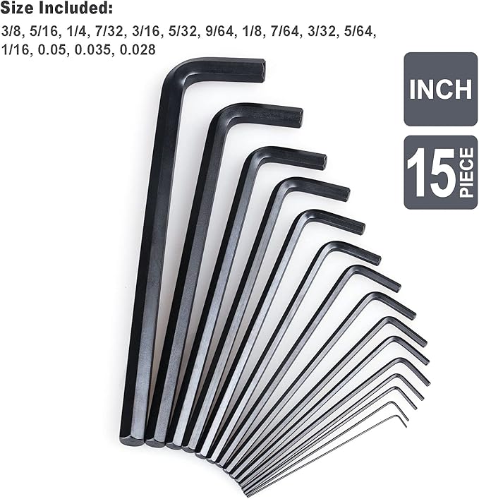 EFFICERE 30-Piece Premium Hex Key Allen Wrench Set, SAE and Metric Assortment, L Shape, Chrome Vanadium Steel, Precise and Chamfered Tips | SAE 0.028-3/8 inch, Metric 0.7-10 mm | In Storage Case