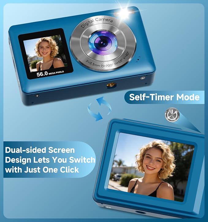 Digital Camera, 56MP Dual Screen Autofocus Vlogging Camera, 16X Zoom Point and
