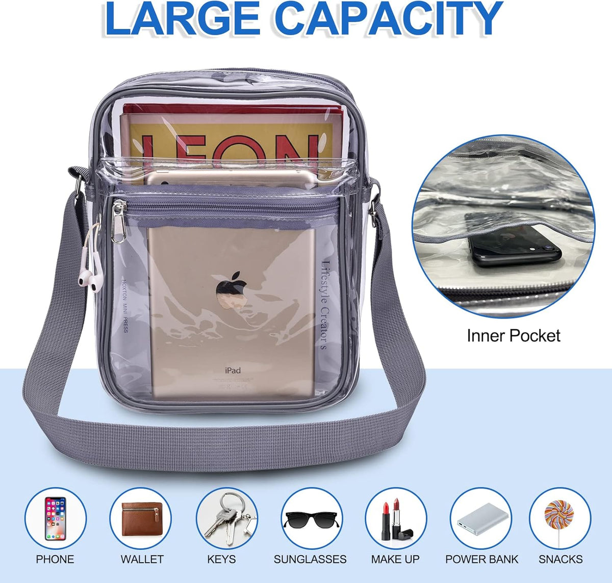 USPECLARE Clear Purse - Stadium-Approved Messenger Bag for Men & Women | Durable & Stylish