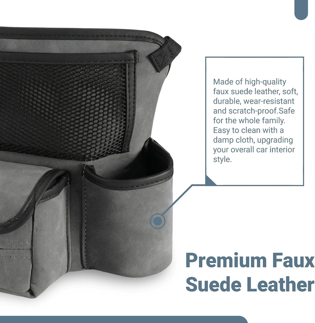 Car Seat Gap Organizer, Premium Faux Suede Leather Seat Gap Filler, Universal Front Seat Console Side Storage Box, Multifunctional Car Organizer for Phone, Wallet, Keys, Tissues and Documents