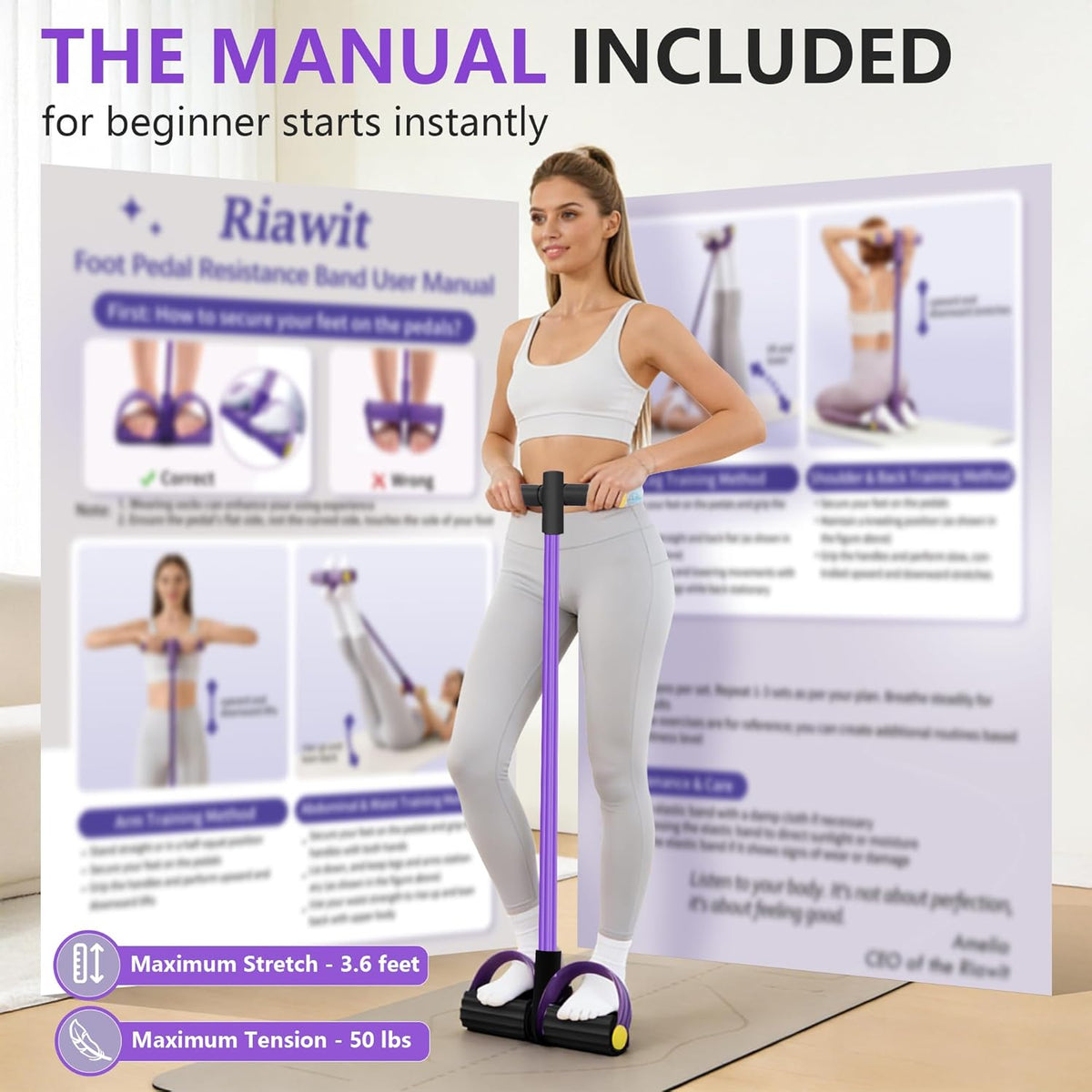 Skiennix Upgraded Pedal Resistance Band - Durable Exercise Tool with 6 Tension Ropes for Core & Arms