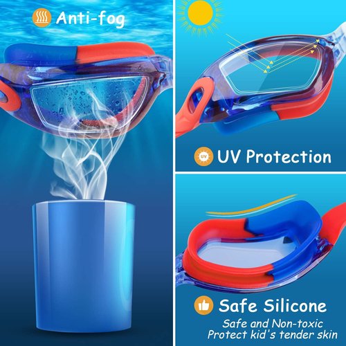 COOLOO Kids Swim Goggles - 2 Pack of Comfortable, Adjustable Goggles for Ages 4-16