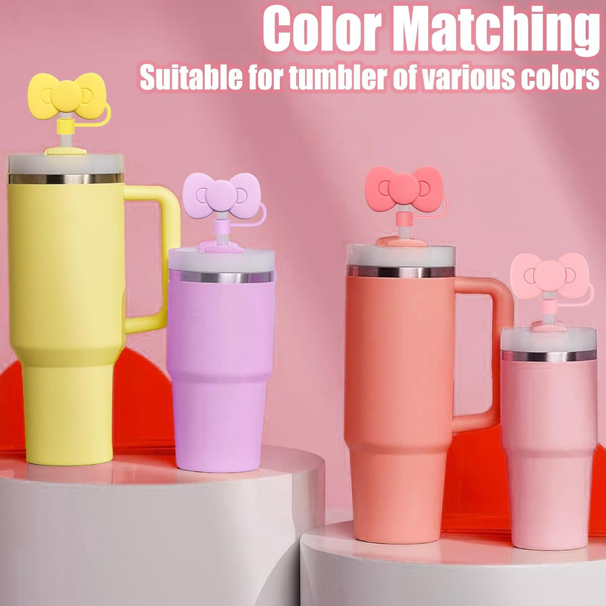 Skiennix Cute Bow Silicone Straw Toppers - 6 Bow-Shaped Covers for Stanley Cups 30 & 40 Oz Tumbler