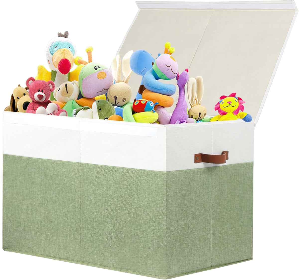 Gowee Large Toy Storage Box with Lid, Sturdy Toys Storage Chest Bin Organizer Basket with Dividers for Kids, Boys, Girls, Nursery, Closet, Bedroom, Playroom 25"x13" x16" (Beige and White)